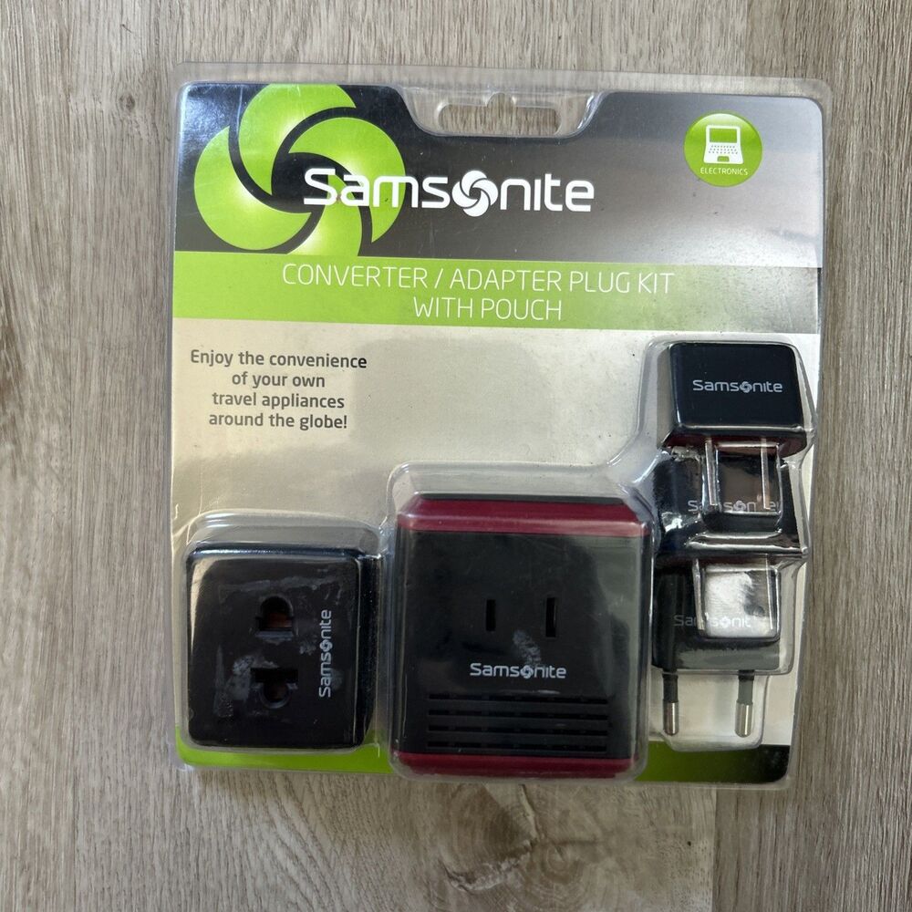 Samsonite Worldwide Converter Adapter Kit w/ Pouch for UK Europe Asia Africa NEW